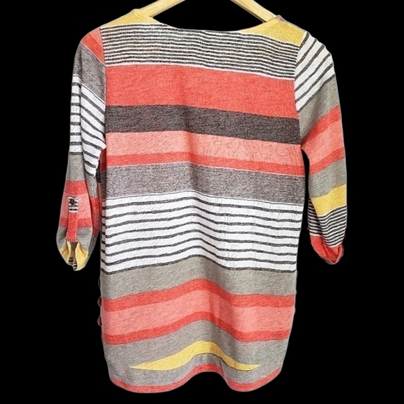 EVERA Women's Striped Tunic Button Short Sleeve Top Medium Blouse - Picture 2 of 5